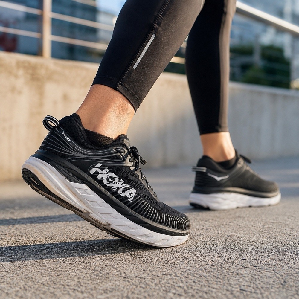 Hoka One One Bondi 7 Women's Size 8 D Running Shoes Black 1110531 BWHT Powerstep